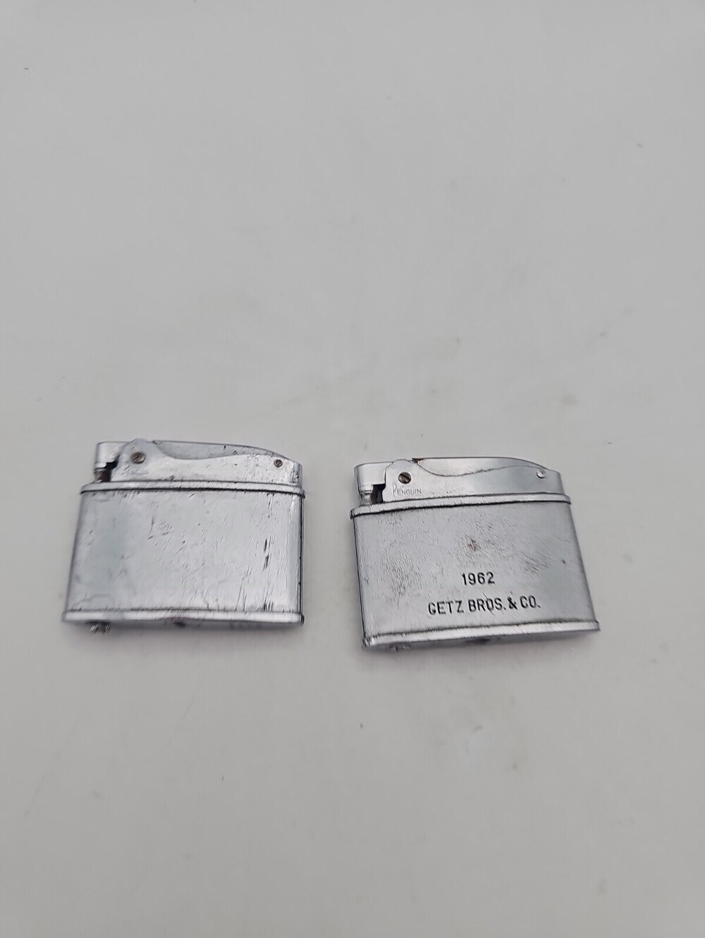 Set of 2 Vintage 1962 Penguin Superlative Automatic Pocket Lighters - Repair